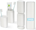 Travel Toothbrush and Toothpaste Case,Portable White Tooth Brush Holder,Large Toothbrush Container with Mouthwash Cup,2 in 1 Toothbrush Organizer for Traveling,Camping,School,Home -2PCS