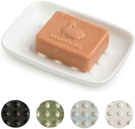 Miamolo Soap Dish, Ceramic Soap Holder Shower Soap Dish for Bar Soap Sponge, Soap Saver Tray for Bathroom Kitchen Sink, White
