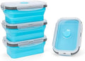 Collapsible Silicone Food Storage Containers Set with Lid & Air Vent,Foldable Lunch Containers(4PCS,Blue,17oz)