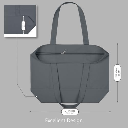 TOPDesign 6-Pack Canvas Tote Bags with an External Pocket, Reusable Grocery Shopping Bags, Top Zipper Closure, Daily Essentials (Grey)