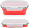 1000ml Collapsible Bento Lunch Box - Silicone Food Storage Container, Foldable Food Container with 2-in-1 Spoon Spork and Airtight Lid, Microwave Safe, Red