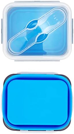 Small Silicone Collapsible Snacks Container with lid and 2 in 1 Spoon & Fork, Food Grade Silicone Bento Lunch Container, For Leftovers Meal Prep, Microwave/Freezer/Dishwasher Safe, 700ml