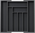 Pipishell Bamboo Expandable Drawer Organizer for Utensils Holder, Adjustable Cutlery Tray, Wood Drawer Dividers Organizer for Silverware, Flatware, Knives in Kitchen, Bedroom, Living Room(M-Black)