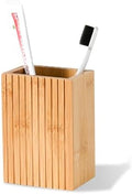 Fluted Bamboo Toothbrush Holder, Square Minimal Design