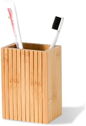 Fluted Bamboo Toothbrush Holder, Square Minimal Design