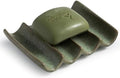 Draining Ceramic Soap Dish - Fluted Design, Bar Soap Holder for Shower & Bathroom, Soap Saver Sponge Lift, Green