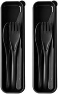 Travel Utensils with Case, 2 Sets Reusable Utensils Set with Case, Wheat Straw Utensils for Lunch Box Accessories, Camping Utensil Set for School Work Lunch or Daily Use（Black）