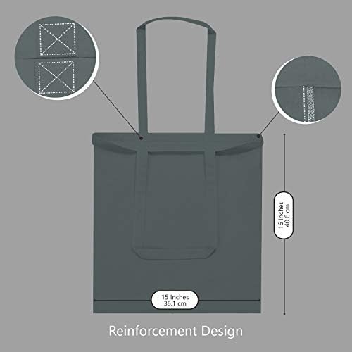 TOPDesign 12-Pack Economical 16"x15" Grey Cotton Tote Bag, Lightweight Medium Reusable Grocery Shopping Cloth Bags, Suitable for DIY, Advertising, Promotion, Gift, Activity