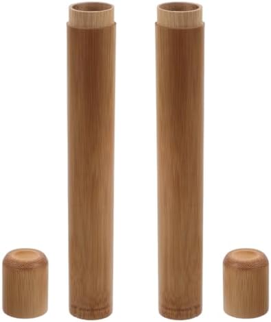 Bamboo Toothbrush Case Portable Travel Holder Round Tube Toothbrush Storage Box Lightweight for Hiking Camping Fits Standard Size Toothbrushes 2 Pack
