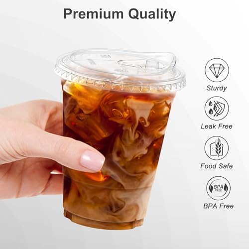 Dealusy 100 Pack - 16 oz Clear Plastic Cups with Sip Lids