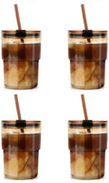 Luxfuel 13 oz Glass Cups with Lids and Straws Reusable Iced Coffee Tumbler