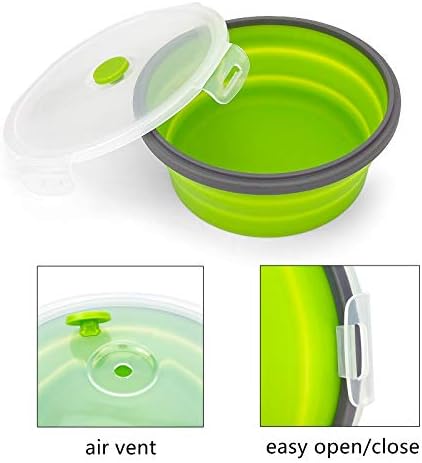 CARTINTS 1200ml Large Collapsible Meal Prep Containers, Reusable Silicone Food Storage Containers, Stackable Fridge Storage Containers, With Leakproof Lids, Microwave and Freezer Safe, Green