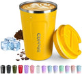 SPLMIFA Travel coffee mugs leak-proof, reusable coffee cup with lid, stainless steel vacuum insulated coffee tumblers, thermal insulation cups for men & women keep drinks hot & cold (2nd-Yellow, 17OZ)