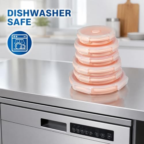Plus 6PCS Foldable Silicone Food Storage Containers for Kitchen Storage for Leftovers Fruits and Meal Prep Dishwasher Safe Microwave Safe Ideal for Home and Travel (Pink, round)