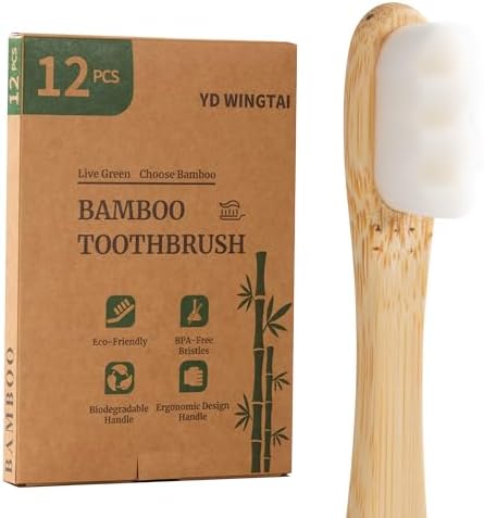 Bamboo Toothbrush 12 Pack Natural Wooden for Adults
