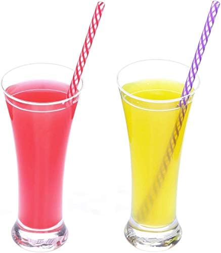 Dakoufish 12 Piece 12 Inch Reusable Plastic Thick Drinking Straws BPA Free Mason Jar Straws Transparent Small Stripe (12inch, Mix 12color)