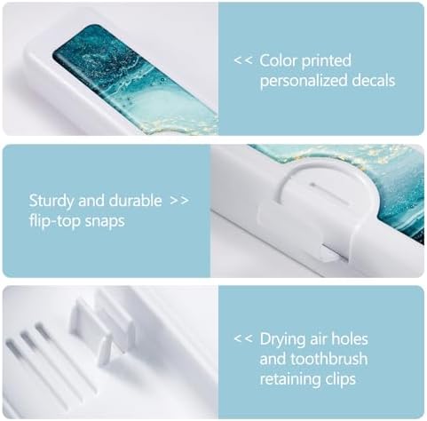 Toothbrush Travel Case - Colorful Pattern, Holder and Covers for Toothbrushes, Includes Tongue Scraper Case