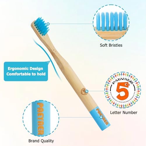 New Kids Bamboo Toothbrushes - 6 Pack, Organic Soft Bristle Toothbrush for Kids, Biodegradable Children's Toothbrushes (Toddler Toothbrush Ages 3-12, Multicolor)