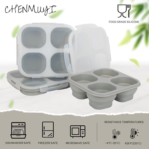4-Compartment Collapsible Silicone Snack Containers (2-Pack), Leakproof Bento Box for Adults Portion Control, Space Saving Food Storage snakle box with Airtight Clip Lids, Microwave Safe (2)