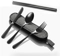 Matte Black 5-Piece Stainless Steel Travel Utensil Set with Waterproof Case, Reusable Portable Flatware Includes Knife, Fork, Spoon, Chopsticks for Camping, Office, Picnic & Daily Use