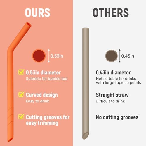 NiHome 6 PCS Extra Wide Reusable Bent Silicone Straws for Boba & Smoothies
