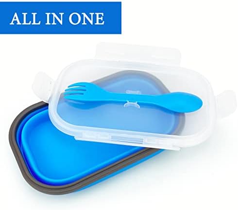 Collapsible Lunch Box Containers, Silicone Bento Box with Airtight Lid and 2 in1 Spoon & Fork, 1000ml Large Portion Reusable Silicone Food Storage Container, Microwave Dishwasher Safe