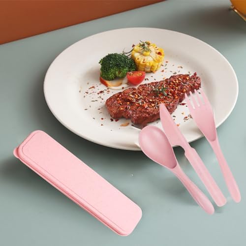 2Pack Pink Wheat Straw Travel Cutlery, BPA Free Utensils with Storage Case