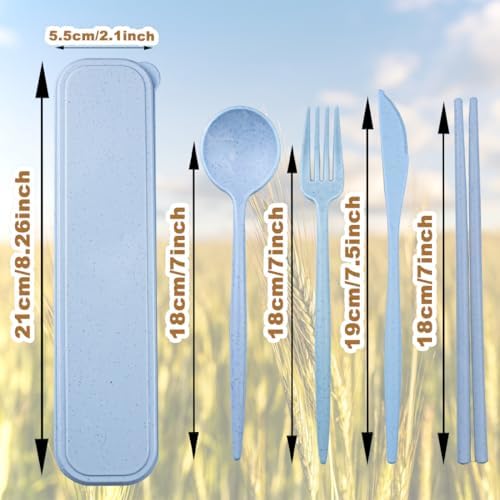 4 Sets Reusable Utensils Set with Case,Camping Cutlery Set Travel Silverware Set with Case Lunch Utensils Set for Work,Utensil Sets for Lunch Picnic Daily Use Outdoor (Lightblue)