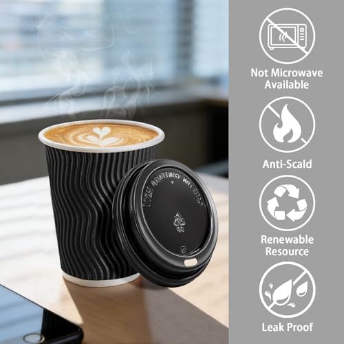 Lamosi 50 Pack 8 oz Coffee Cups with Lids, Disposable To Go Paper Cups
