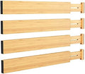 BAMEOS Bamboo Expandable Drawer Dividers – Fits 13.3"–19" Drawers, 2" High, Set of 4 | Spring-Loaded Bamboo Separator for Kitchen Island, Bathroom Vanity & Dresser Drawers