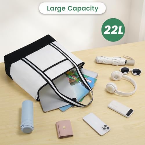 Carbrea 15 Inch Large Canvas Tote Bag with Bottom Support, White, 3 Pack