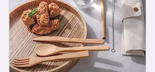 JapanBargain 3785, Bamboo Utensil Sets, Reusable Cutlery 3PC Set with Fork Knife Spoon, Eco-Friendly Flatware Travel Utensils, Dishwasher Safe, 8-inch
