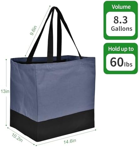 Canvas Reusable Grocery Bags Heavy Duty, 8.3 gal Foldable Large Tote Bag with Handles, Holds 60 lbs Canvas Shopping Bags, 1 Pack