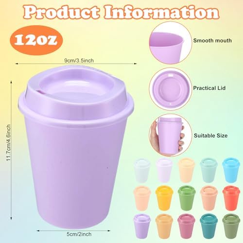 Honeydak 45 Pack 12 oz Reusable Coffee Cups with Lids Portable Tea Cups Reusable Hot Coffee Mugs Tumblers Bulk Plastic Tumblers Travel Drinks Mugs for Hot and Cold Drinks(Gentle Colors,Classic)
