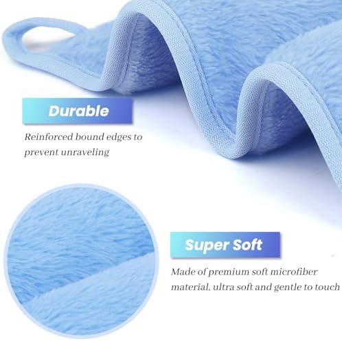 8 Pack Makeup Remover Cloth,13x7 Inch Reusable Makeup Remover Towels, Ultra Soft Microfiber Face Cloth Reusable Facial Washcloths, Blue