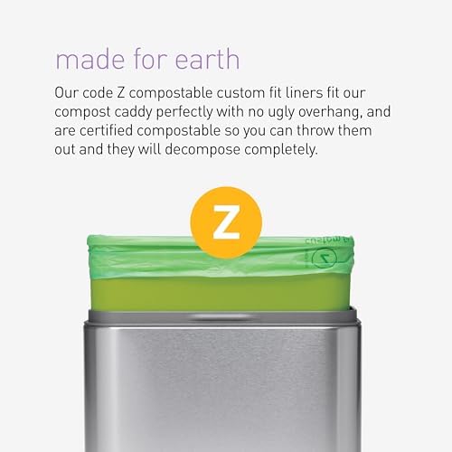 simplehuman Code Z 60 Count Compostable Custom Fit Liners, Certified Compostable Trash Bags for Compost Caddy, Plant-Based PVOH Plastic, Backyard or Commercial Composting, 4 Liter / 1 Gallon