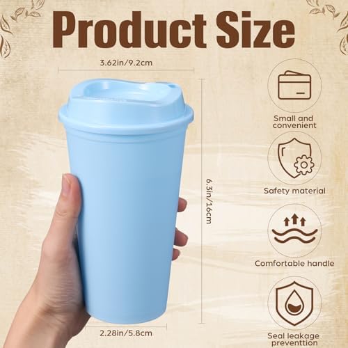 12 Pcs 16 Oz Reusable Coffee Cups with Lids - Plastic Travel Hot Cups Bulk Coffee Tumblers for DIY Hot Cold Drinks Party Favors Coworker (Green)