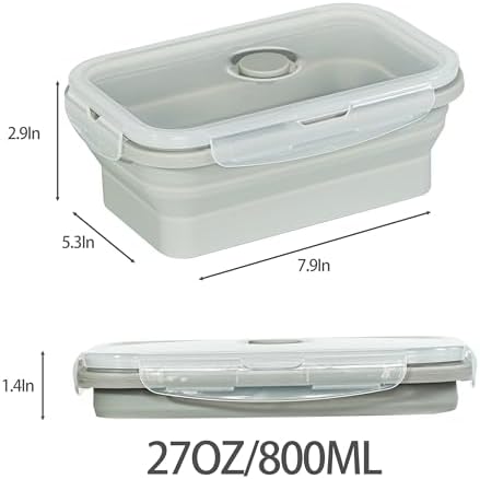 Plus 4PCS Foldable Silicone Food Storage Containers for Kitchen Storage for Leftovers Fruits and Meal Prep Dishwasher Safe Microwave Safe Ideal for Home and Travel (grey, 27OZ)