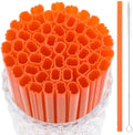 JANYUN 30 Pcs Reusable Pumpkin Straws with Cleaning Brush