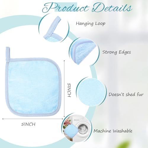 VitalCozy 10 Pack Makeup Remover Cloths, Makeup Remover Towels Reusable Face Cloth Eraser for Washing Face Microfiber Washcloth for Women Cleansing Just Water with Mesh Bag(Blue Colors)