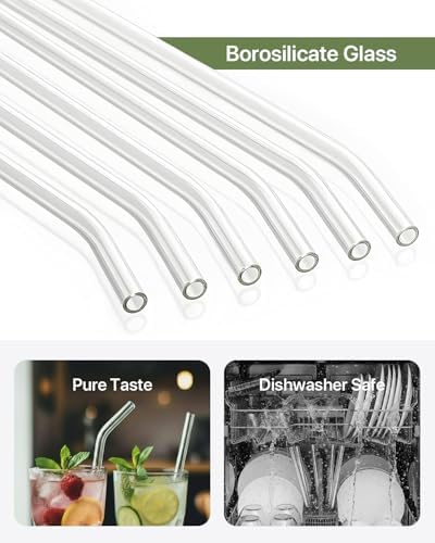 Glass Straws, 18-Pack Reusable Clear Glass Drinking Straws Set