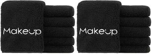 HOMEXCEL Makeup Remover Cloth 12 Pack,Premium Washable Soft 13x13 Inch Facial Cleansing Makeup Towels,Quick Dry Microfiber Face Towels Washcloths for All Skin Types,Black