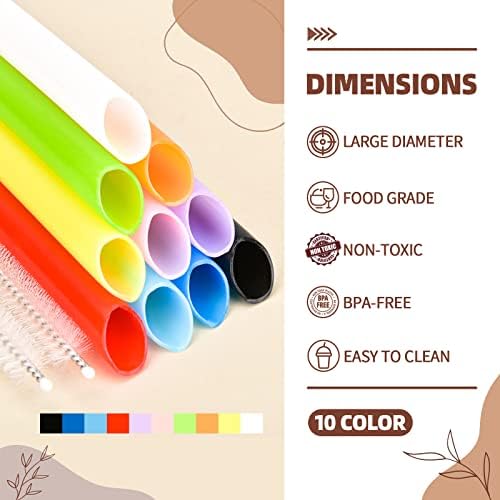 10Pcs Disposable Plastic Drinking Smoothie Straws,with 2 Brushe 10 Colors BPA FREE Food-Grade Jumbo Straws for Smoothies,Bubble Tea Milkshake