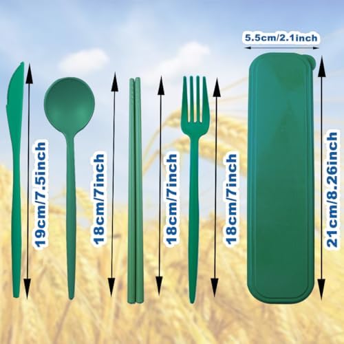 ELANE 4 Sets Reusable Travel Utensils Set with Case,Camping Cutlery Set Reusable Cutlery Set with Case,Utensil Sets for Lunch Picnic Daily Use Outdoor (darkgreen)