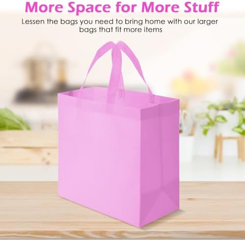 Reginary 50 Pcs Reusable Tote Bags Shopping Bags Non Woven, Pink