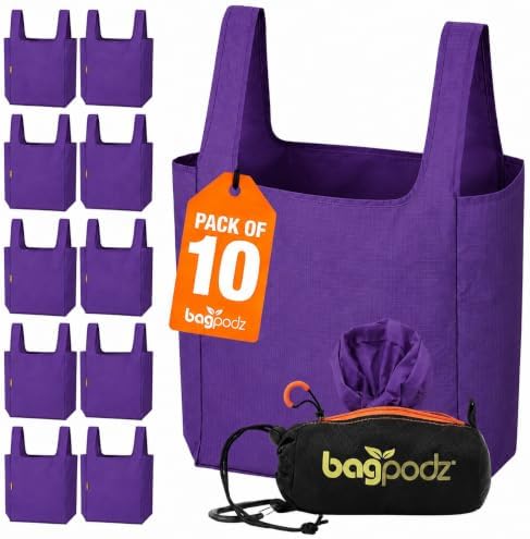 Reusable Grocery Bags, Foldable Shopping Bags in Pod, 10 Pack