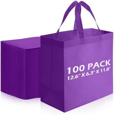 Reginary 100 PCS Non Woven Tote Bags Bulk,Purple