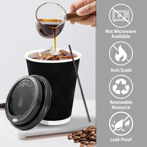 Lamosi 50 Pack 12 oz Coffee Cups with Lids, Disposable To Go Paper Cups