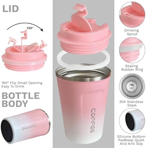 Insulated Travel Coffee Mug, Stainless Steel Coffee Cup with Leakproof Lid
