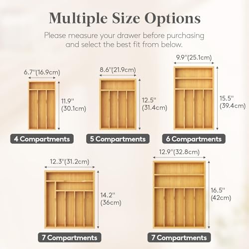Lifewit Bamboo Silverware Tray for Drawer, 6.7 x 12